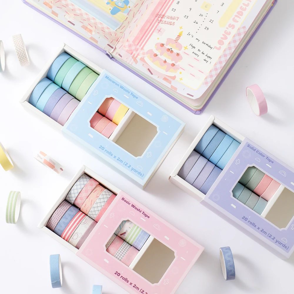 20 Rolls Colorful Slim Washi T - Masking Tape Thin recension och pris